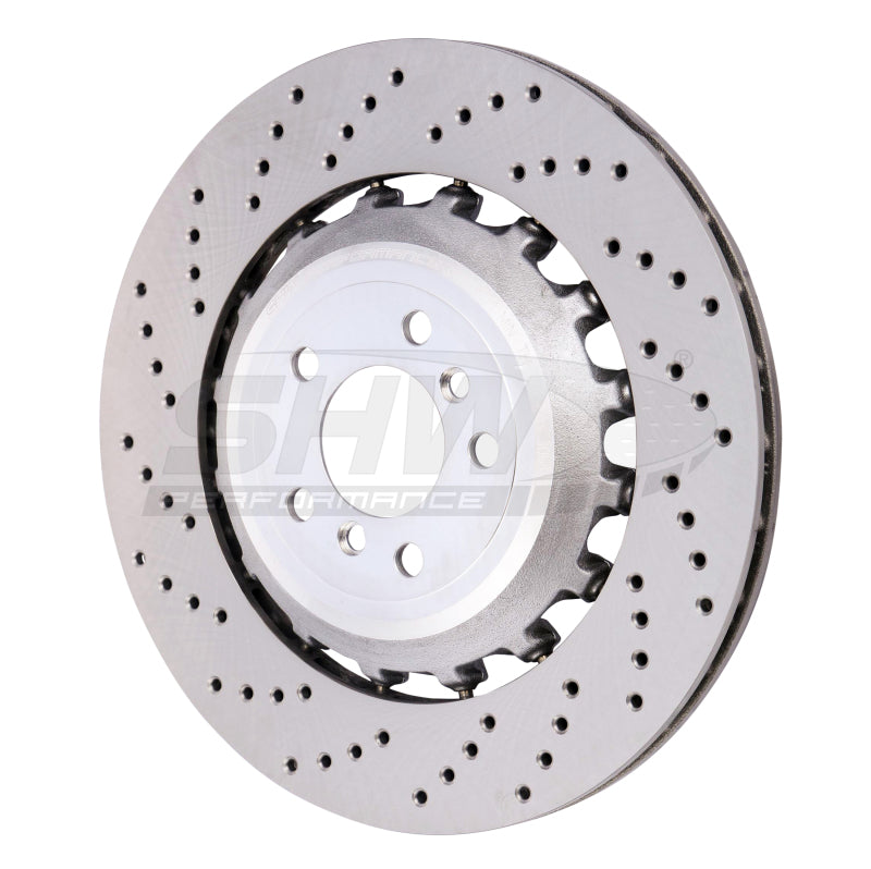 SHW Performance 11-16 BMW M5 4.4L Left Rear Cross-Drilled Lightweight Brake Rotor (34212284103)