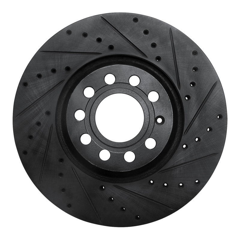R1 Concepts 97-06 Audi A4 Quattro Front Right Drilled & Slotted Black Brake Rotor