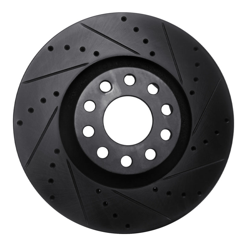 R1 Concepts 00-03 Audi A8 Front Right Drilled & Slotted Black Brake Rotor