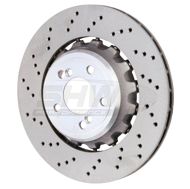 SHW Performance 15-18 BMW M3 3.0L Left Rear Cross-Drilled Lightweight Brake Rotor (34212284811)
