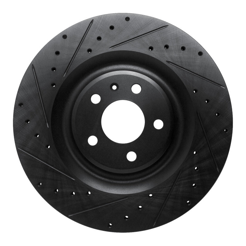 R1 Concepts 2017-2025 Audi Q8 e-Tron Sportback Rear Left Drilled & Slotted Black Brake Rotor
