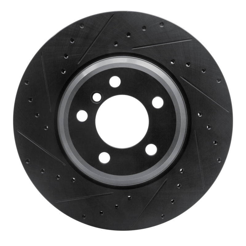 R1 Concepts 02-08 BMW 745LI Front Left Drilled & Slotted Black Brake Rotor