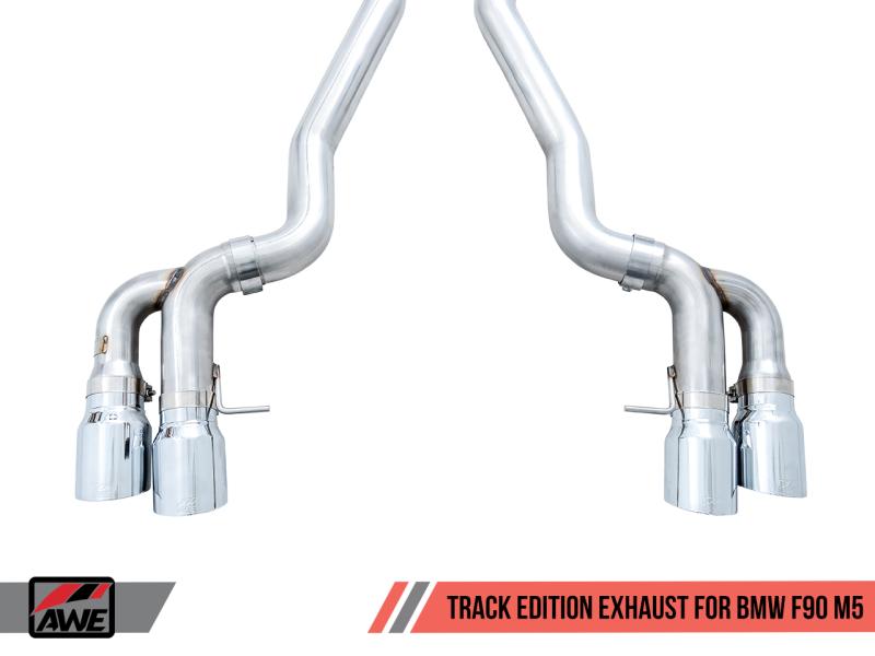 AWE Tuning 18-19 BMW M5 (F90) 4.4T AWD Cat-back Exhaust - Track Edition (Chrome Silver Tips)