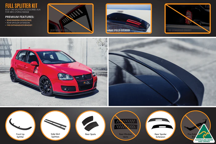 Flow Designs Full Splitter Set With ALL Accessories - MK5 GTI