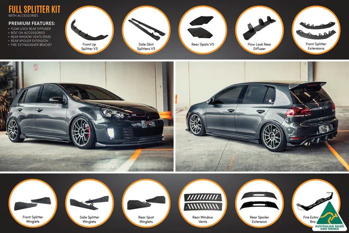 Flow Designs Full Splitter Set With ALL Accessories - MK6 GTI