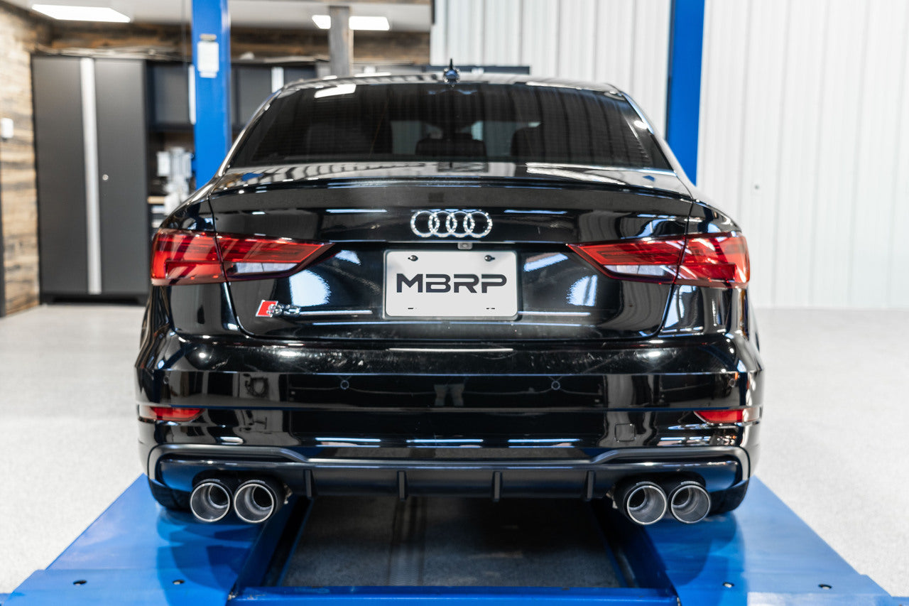 MBRP 3" T304 Stainless Steel Cat Back Exhaust With Active Quad Split Carbon Fiber Tips - Audi S3 2015-2020
